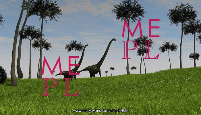 : Two Mamenchisaurus walking across a grassy field : Two Mamenchisaurus walking across a grassy field