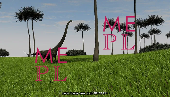 : Mamenchisaurus walking across a grassy field : Mamenchisaurus walking across a grassy field