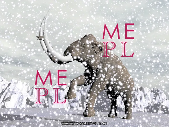 : Mammoth walking through a blizzard on mountain : Mammoth walking through a blizzard on mountain