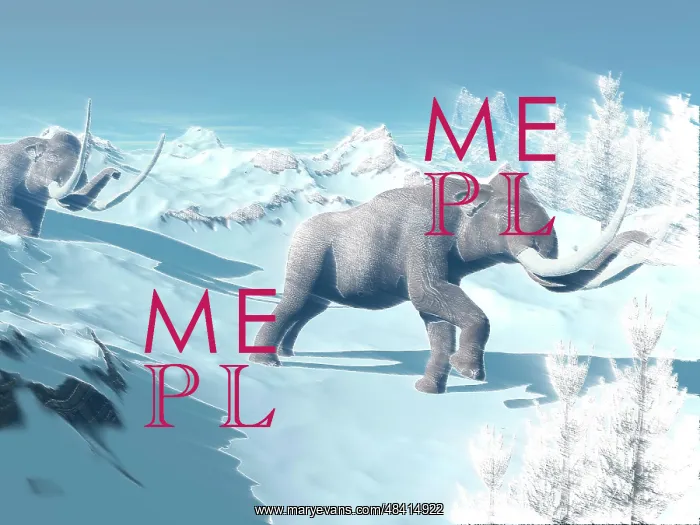 : Mammoths walking slowly on the snowy mountain against the ? : Mammoths walking slowly on the snowy mountain against the ?