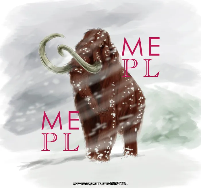 : Mammuthus primigenius walking through a blizzard : Mammuthus primigenius walking through a blizzard