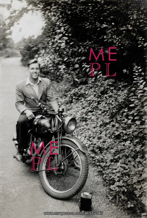 : Man on a 1932 Panther motorcycle : Man on a 1932 Panther motorcycle