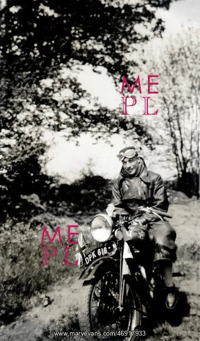 : Man on a 1936 BSA motorcycle : Man on a 1936 BSA motorcycle