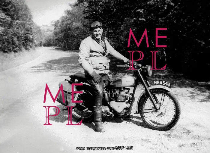 : Man & 1948 Triumph motorcycle : Man & 1948 Triumph motorcycle