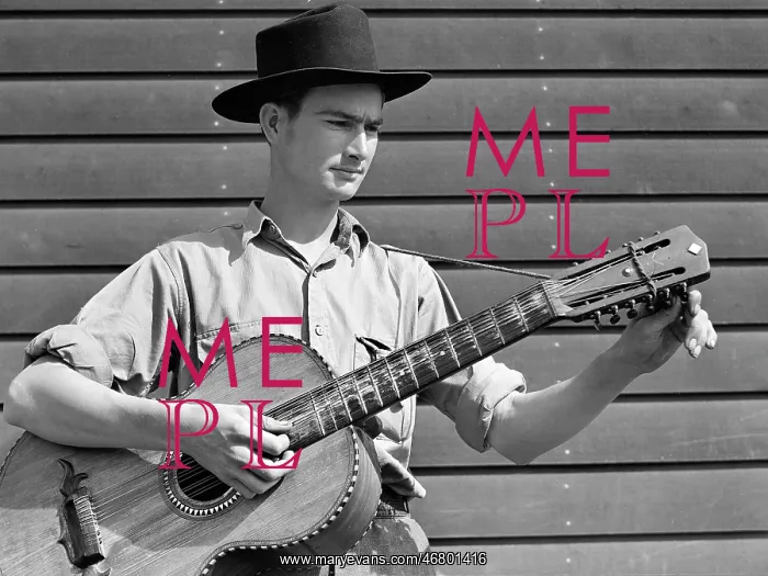 : Man - acoustic guitar - migratory labour camp : Man - acoustic guitar - migratory labour camp