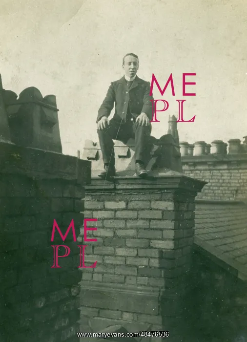 : Man Atop Chimney, Newcastle-upon-Tyne, Northumberland : Man Atop Chimney, Newcastle-upon-Tyne, Northumberland