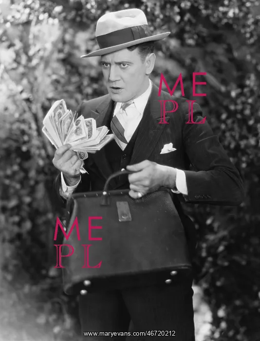 : Man with bag full of cash : Man with bag full of cash
