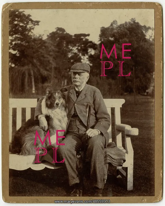  : Man on a bench with his sheepdog