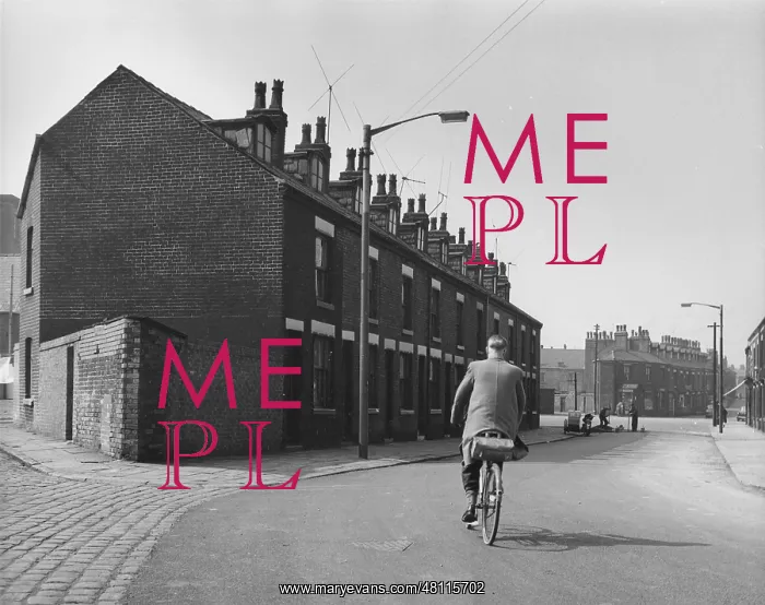 : Man on bicycle with terrace of houses : Man on bicycle with terrace of houses