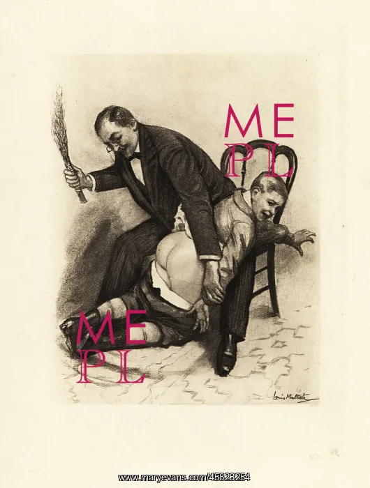 : A man birching a boy's exposed buttocks : A man birching a boy's exposed buttocks