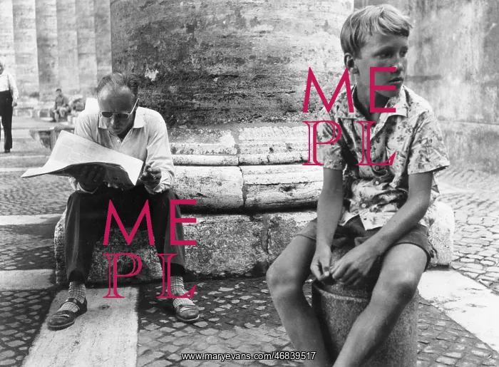 : A man and a boy in St Peter's Square, Rome : A man and a boy in St Peter's Square, Rome