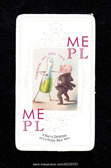 : Man with champagne bottle on a Christmas card : Man with champagne bottle on a Christmas card