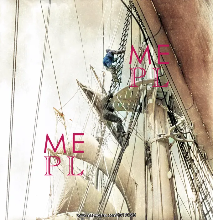  : Man climbing rigging of sailing ship