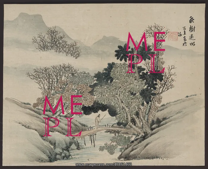: A man crossing a bridge beneath overhanging trees : A man crossing a bridge beneath overhanging trees