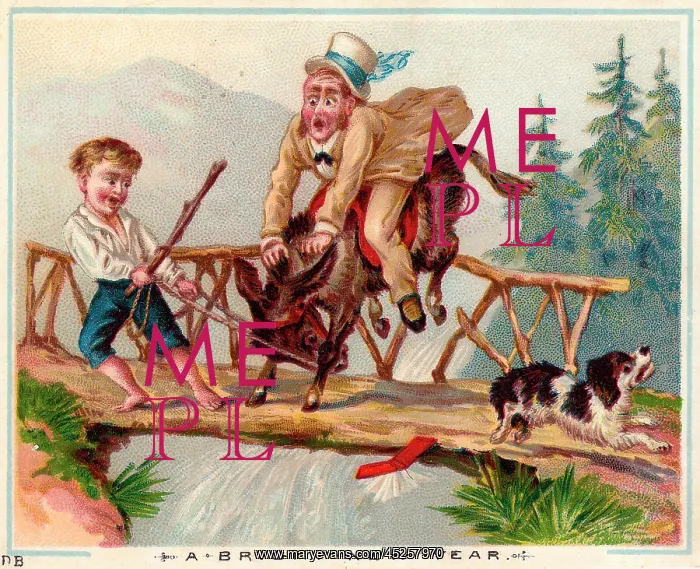  : Man on a donkey on a bridge on a New Year card