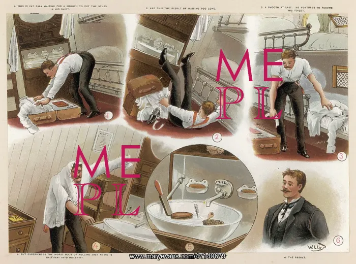 : Man dressing in a small cabin on a cruise ship : Man dressing in a small cabin on a cruise ship