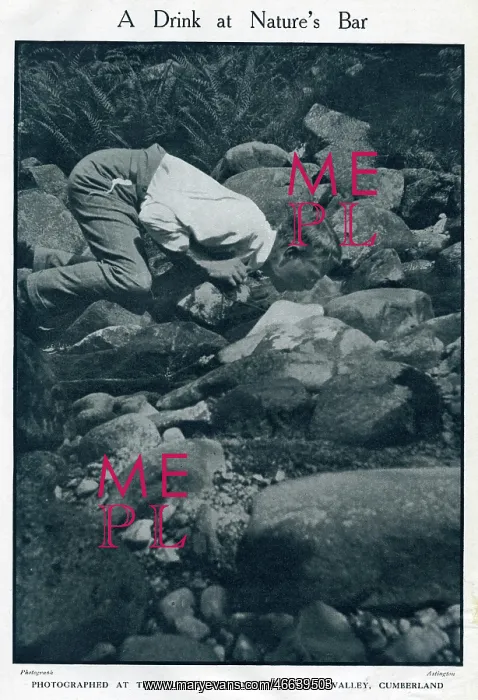 : Man drinking, Willan Beck, Eskdale Valley, Cumberland : Man drinking, Willan Beck, Eskdale Valley, Cumberland