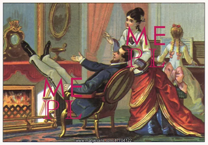 : Man and Family at the Fireplace : Man and Family at the Fireplace