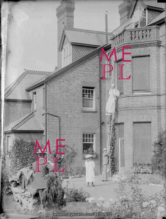 : Man on fire escape : Man on fire escape
