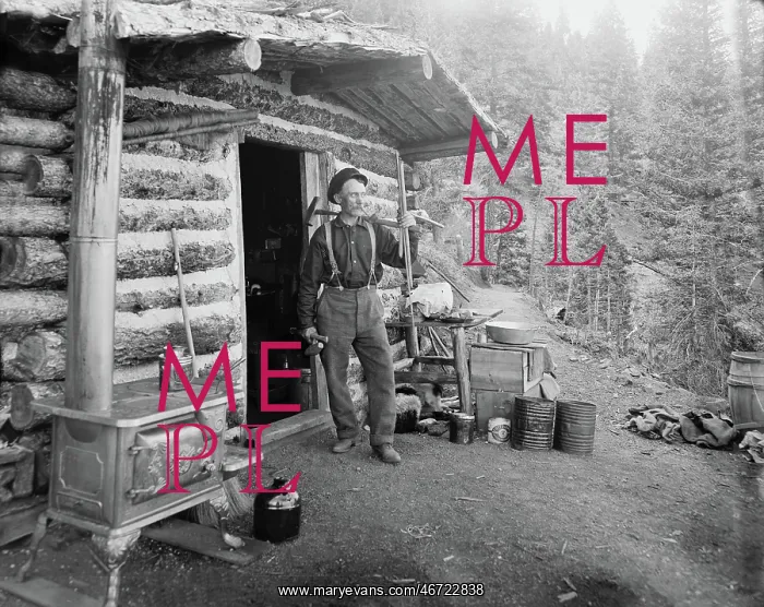 : Man - Gold Mining - Log Cabin Prospector : Man - Gold Mining - Log Cabin Prospector