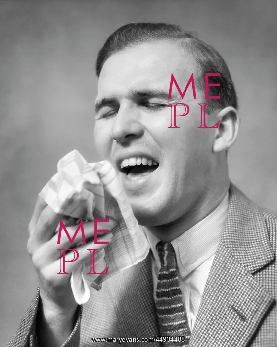 : Man with handkerchief in Hand about to Sneeze : Man with handkerchief in Hand about to Sneeze