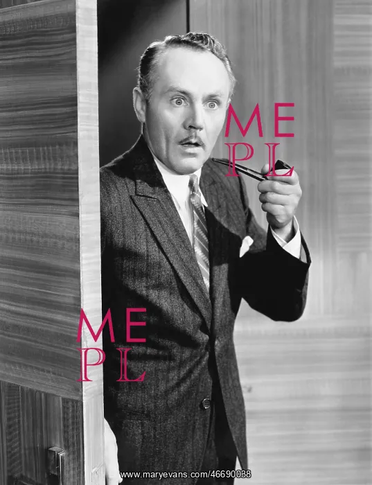 : Man holding a pipe and standing at a doorway looking : Man holding a pipe and standing at a doorway looking