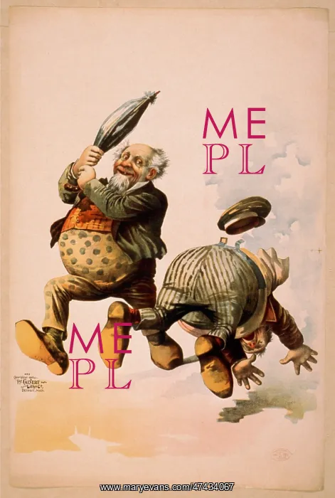 : Man holding umbrella and another man falling : Man holding umbrella and another man falling