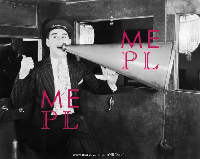 : Man with huge megaphone : Man with huge megaphone