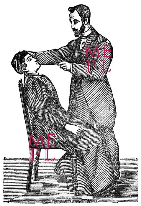 : Man hypnotizing woman, 1902 : Man hypnotizing woman, 1902