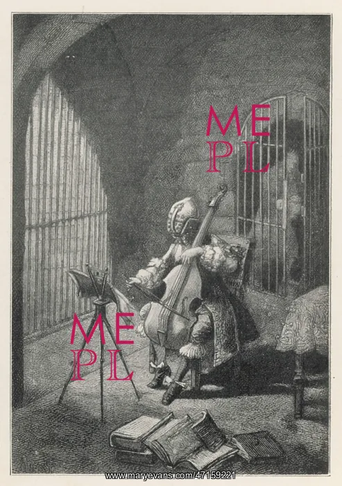 : Man in the Iron Mask, playing the cello in prison : Man in the Iron Mask, playing the cello in prison