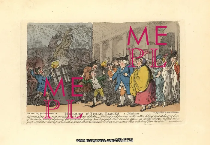 : Man and ladies searching for a carriage in a crowd : Man and ladies searching for a carriage in a crowd