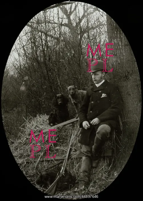 : Man leaning against a tree with rifle : Man leaning against a tree with rifle