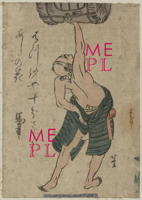 : A man lifting a sake barrel : A man lifting a sake barrel