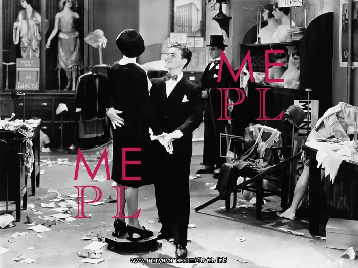 : Man with mannequin in department store : Man with mannequin in department store