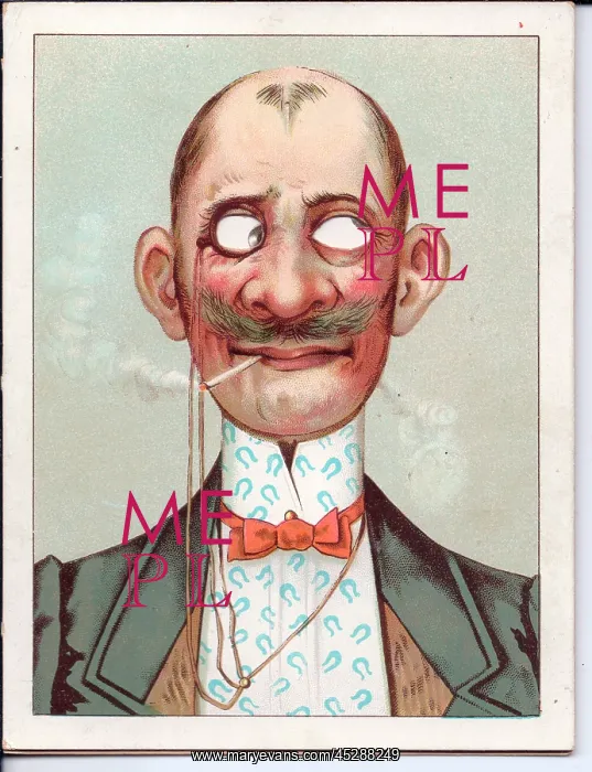 : Man with moustache on a movable greetings card : Man with moustache on a movable greetings card