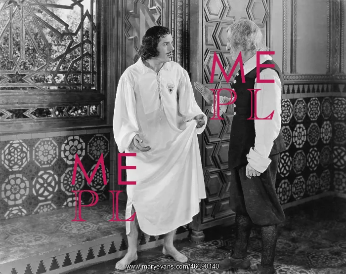 : Man in a nightgown arguing with a man in the hallway : Man in a nightgown arguing with a man in the hallway