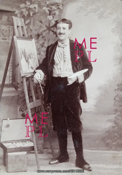 : Man in front of a painter's easel : Man in front of a painter's easel