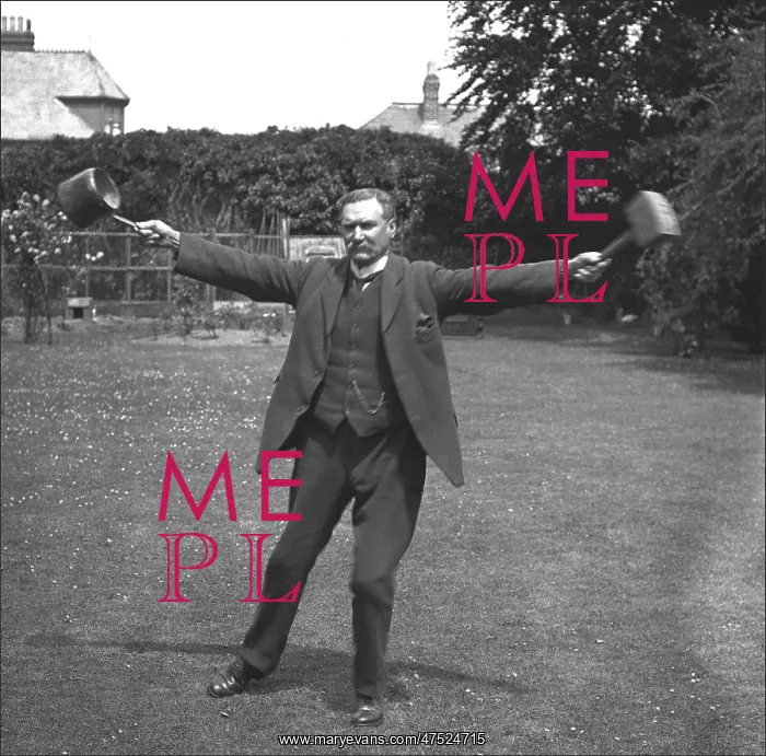 : Man with pan and mallet : Man with pan and mallet