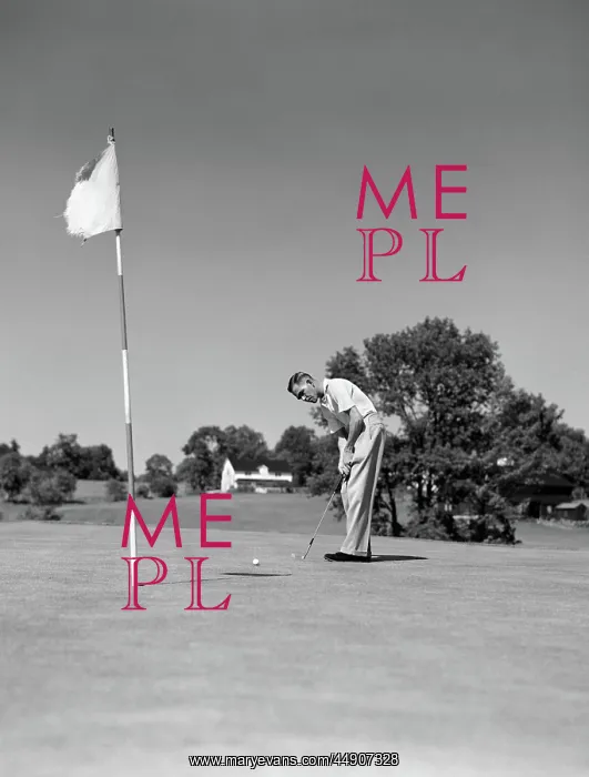 : Man playing golf putting golf ball on green to : Man playing golf putting golf ball on green to