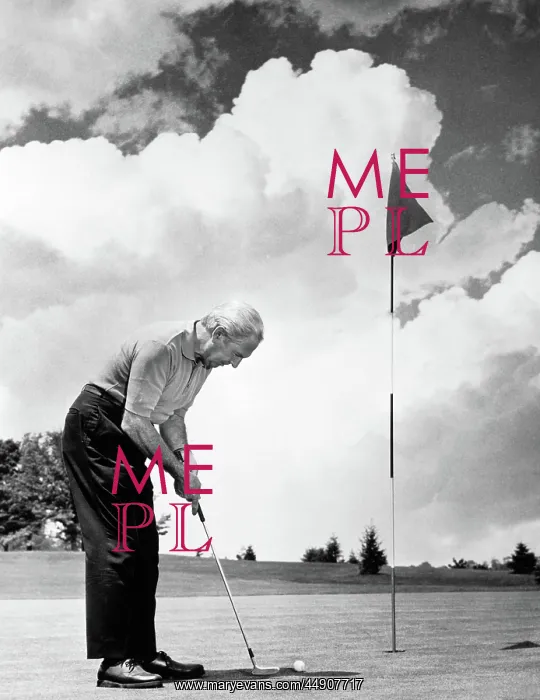 : Man playing golf putting golf ball on green to : Man playing golf putting golf ball on green to
