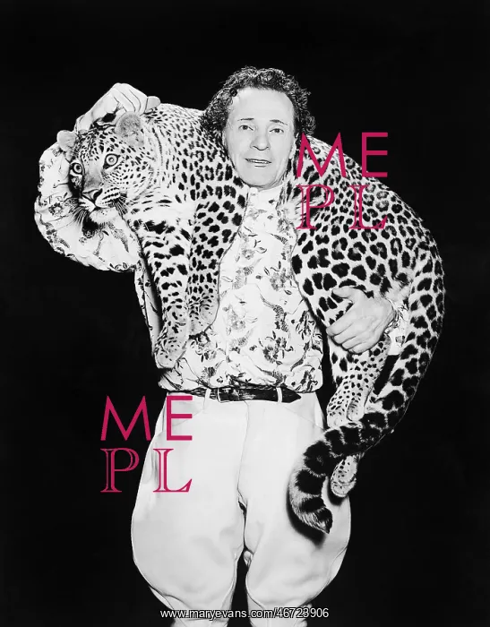 : Man posing with a leopard around his neck : Man posing with a leopard around his neck