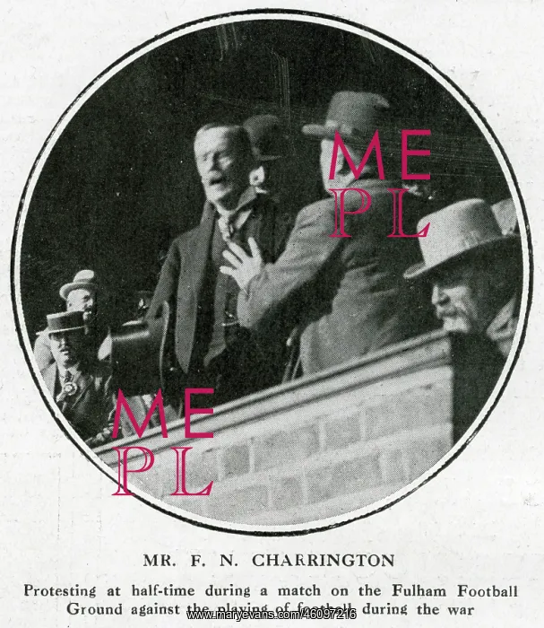 : Man protesting against playing of football during WW1 : Man protesting against playing of football during WW1