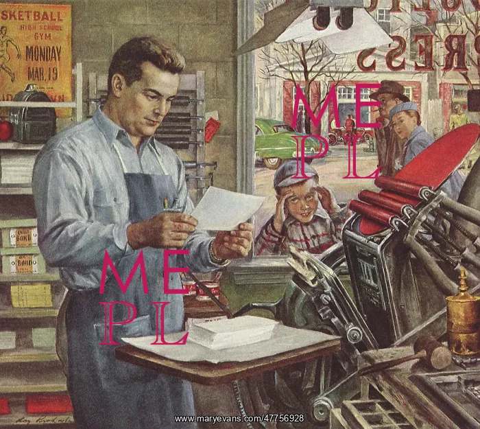  : Man reads Instructions for Printing Press