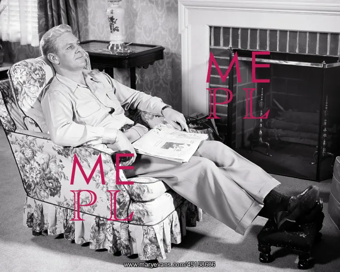 : Man Resting Thinking Sitting in Chintz Covered : Man Resting Thinking Sitting in Chintz Covered