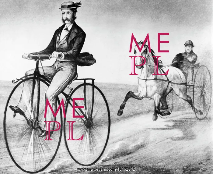 : Man Riding and Peddling Velocipede Bicycle Shown : Man Riding and Peddling Velocipede Bicycle Shown