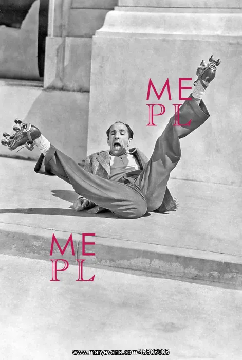 : Man on roller skates falling down : Man on roller skates falling down