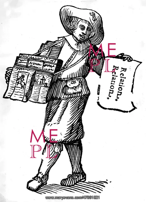 : Man selling the Relation, first weekly newspaper : Man selling the Relation, first weekly newspaper