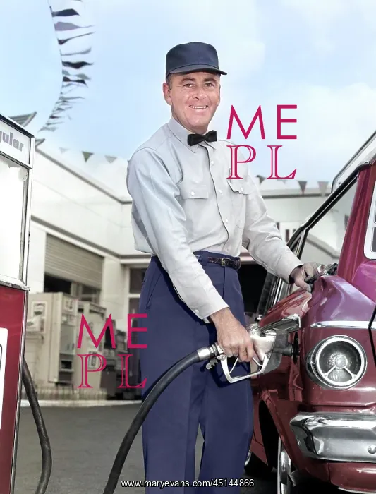 : Man Service Station Attendant Wearing Cap and : Man Service Station Attendant Wearing Cap and