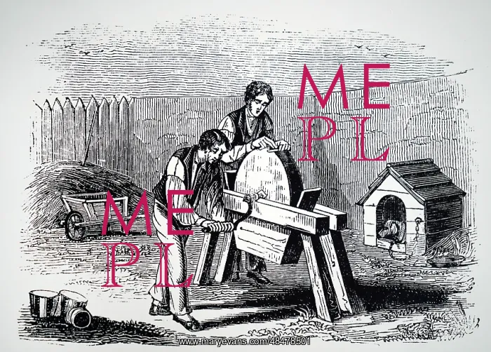 : Man sharpening a blade on a grindstone : Man sharpening a blade on a grindstone