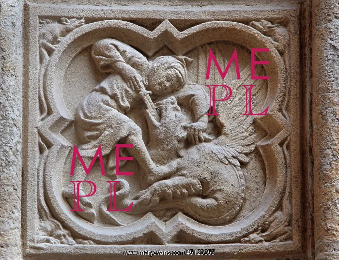 : Man slaying basilisk quadrilobe, Portail des Libraires : Man slaying basilisk quadrilobe, Portail des Libraires